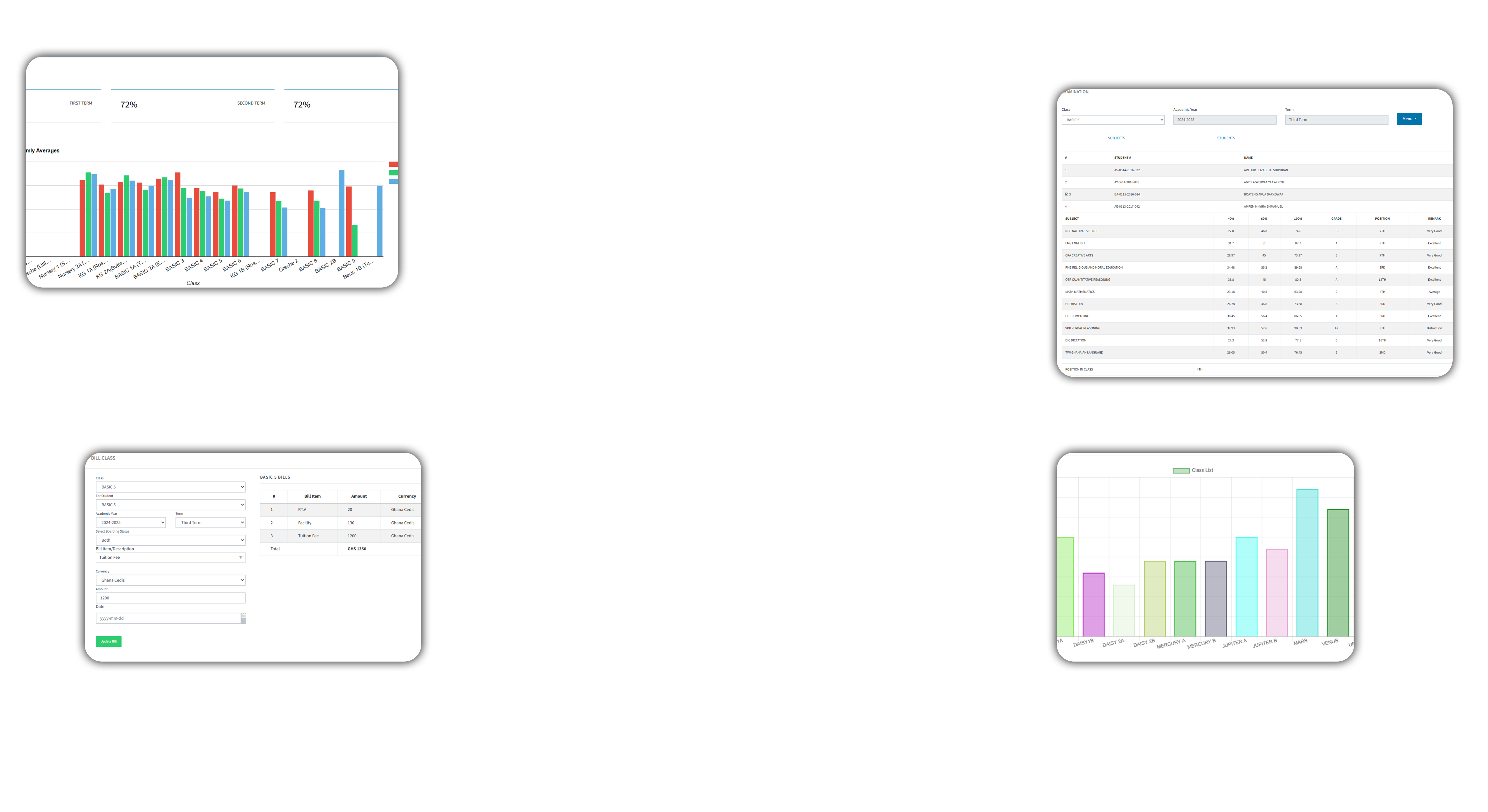 EdMaster student and admin interface screenshots